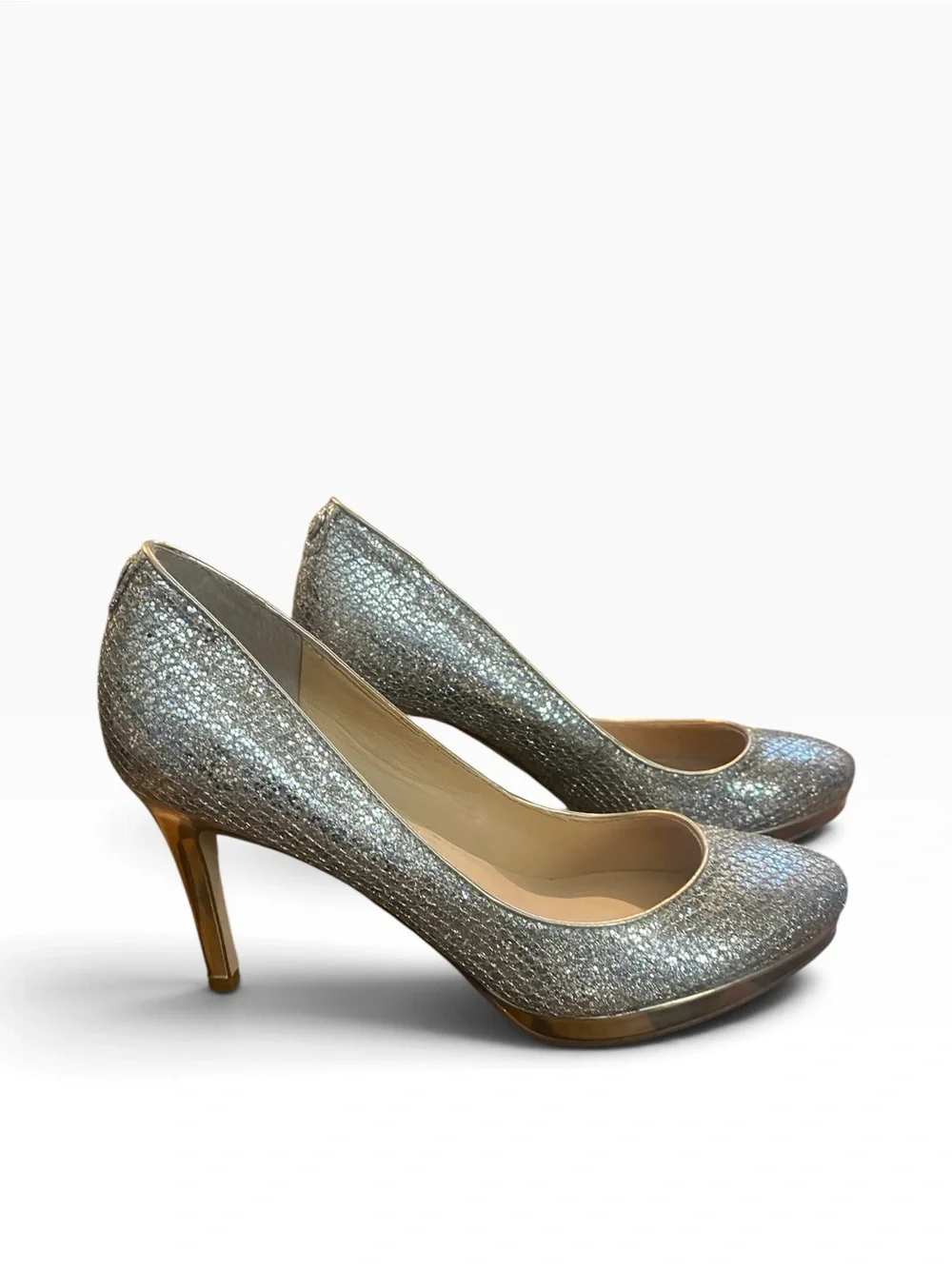 Ivanka Trump Sophia Silver Glitter Gold Pump Platform SZ 7